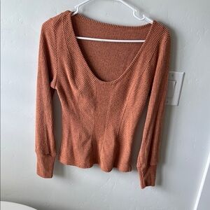 Rust Ribbed Knit Sweater